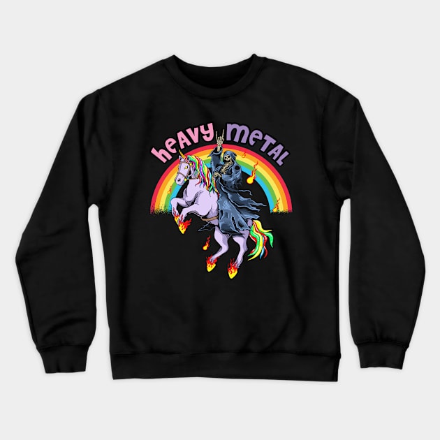 Cute Heavy Metal Rainbow Unicorn Cartoon Crewneck Sweatshirt by USProudness